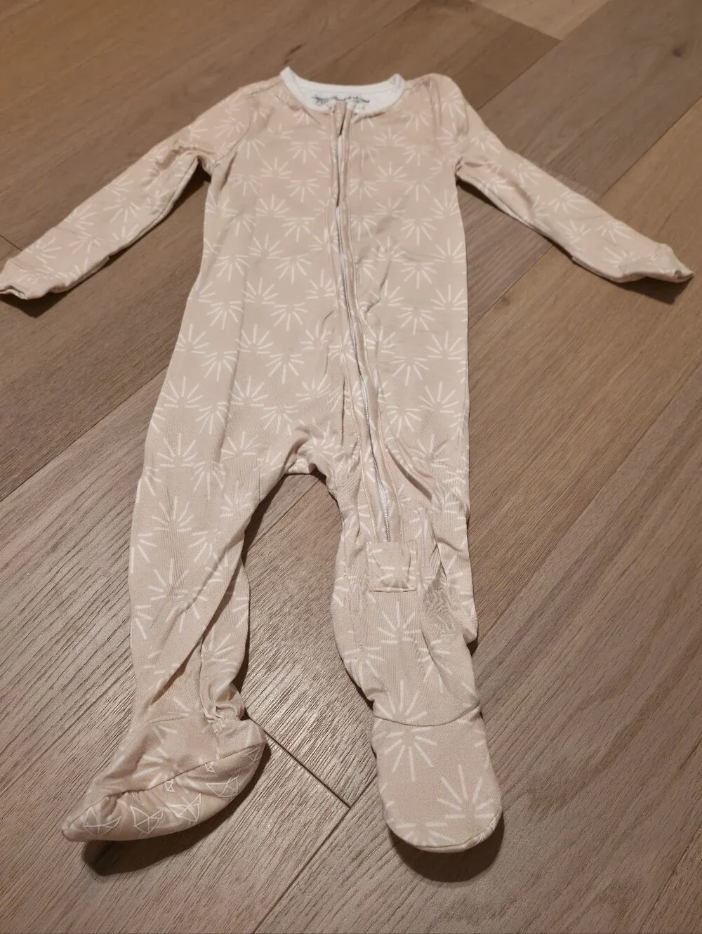 Soft Cream Star-Print Footed One-Piece Pajama for Kids